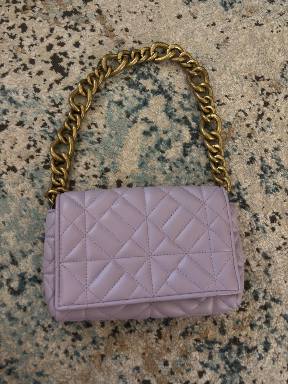 Zara Lavender Quilted Chain Shoulder Bag - Gold Chain